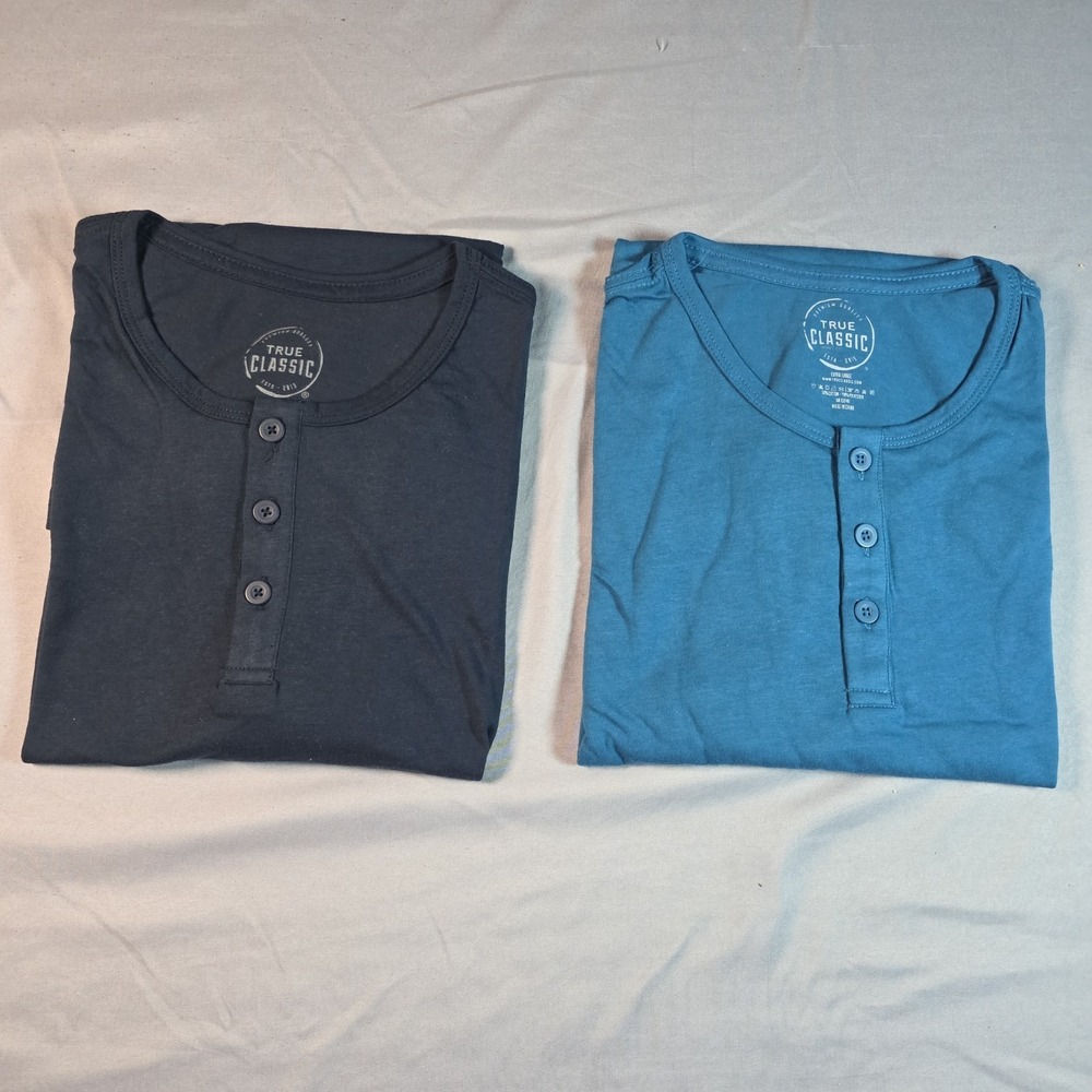 True Classic Short Sleeve Henley 2 pack Navy & Turquoise XL Extra Large